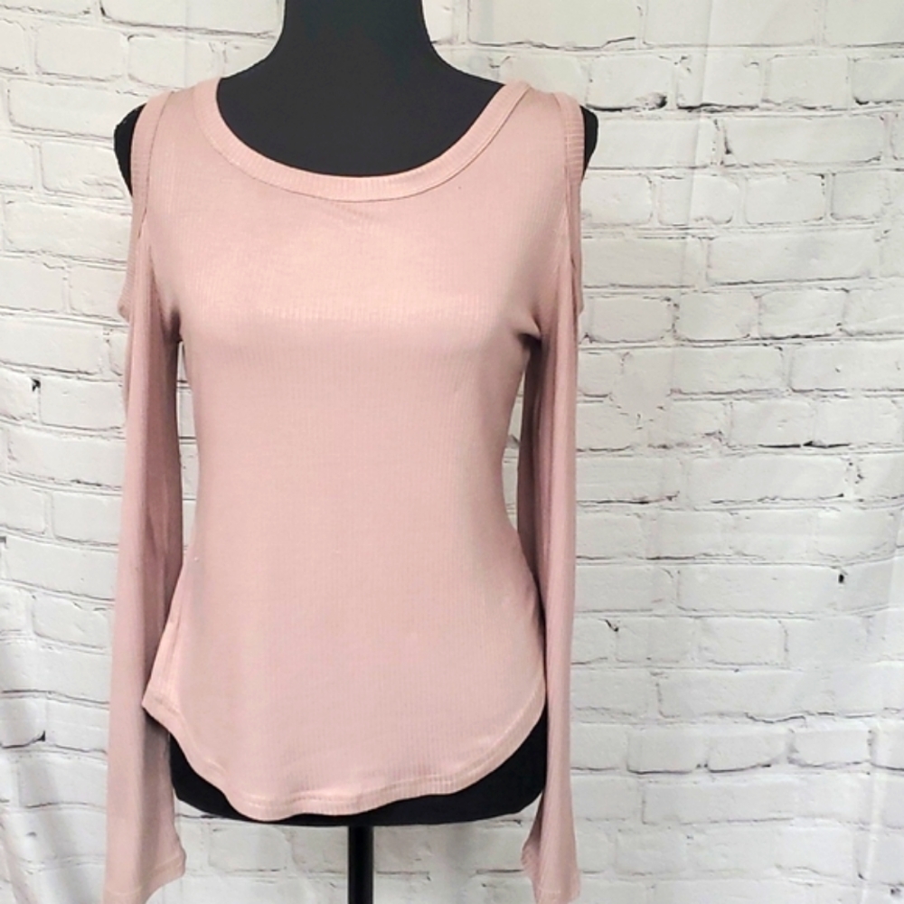 Nude/blush cold shoulder, ribbed long sleeve, size M